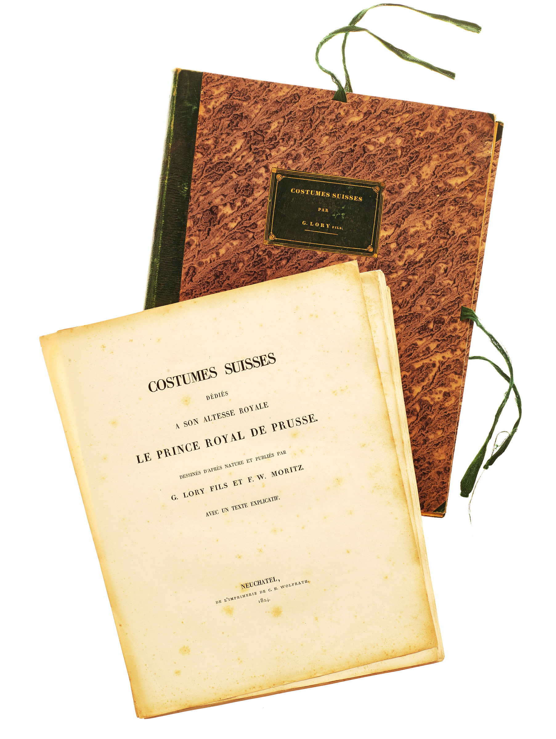 Chemise et page de titre de « Costumes suisses : dédiés à son altesse Le Prince Royal de Prusse »