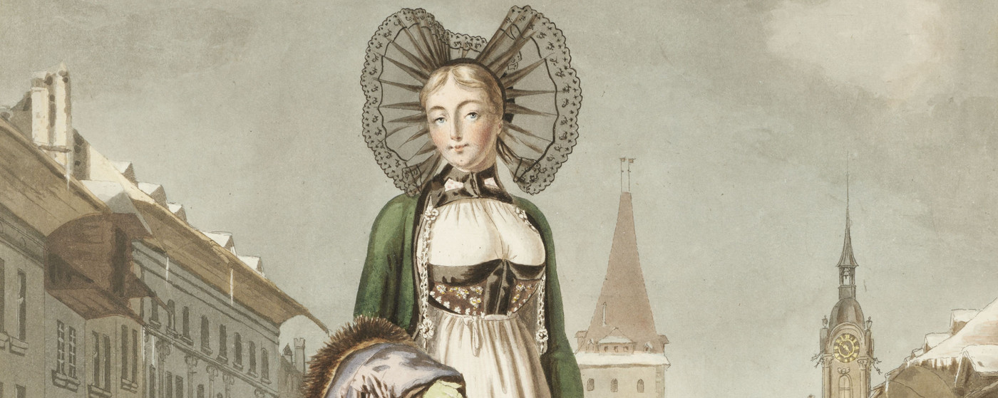 Bernerin in Tracht im Winter