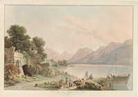 La Tour-de-Peilz, environs. Barque; berger; Dents du Midi; Lac Léman; loisir; transport